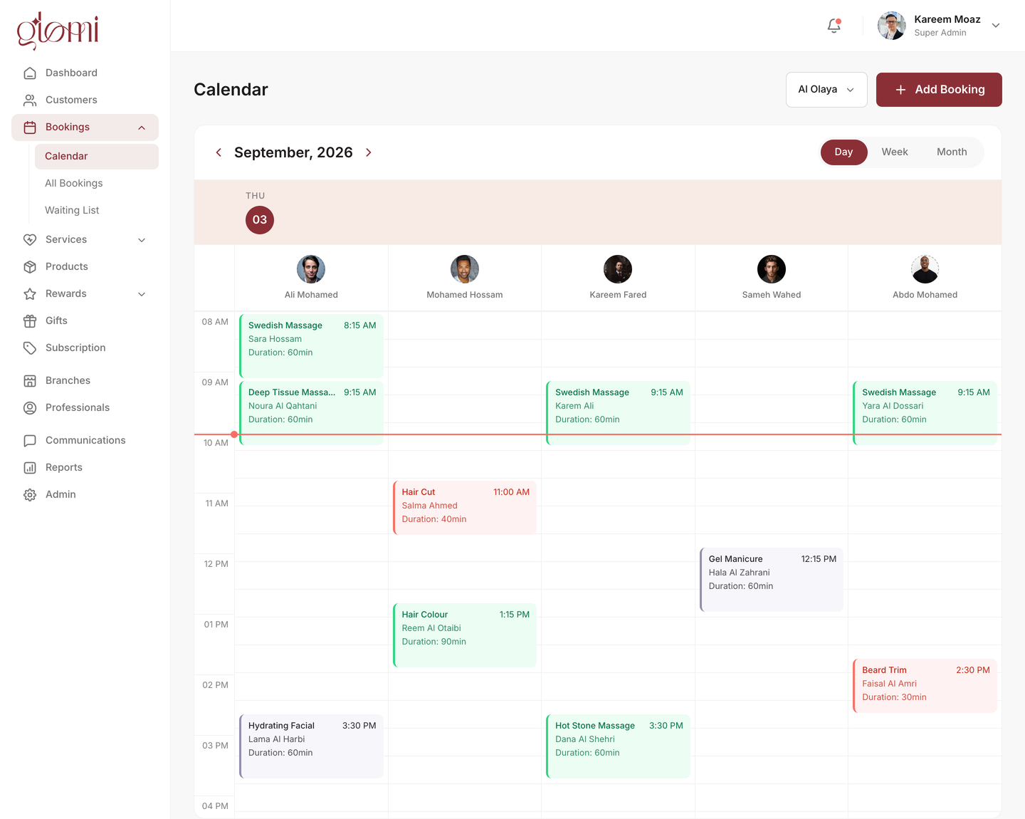 glomi Studio calendar view